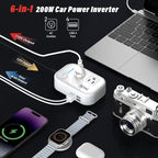 200W Car Power Inverter, 12V DC to 110V AC Car Inverte with 4 USB Ports Car Outlet Adapter, Power Inverter for Vehicles, Car Plug Adapter Outlet for Laptop Computer Charger (White)