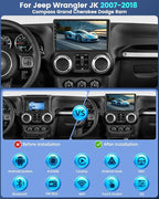Car Radio Stereo for Jeep Wrangler JK 2007-2018 Compass Grand Cherokee Dodge Ram with Carplay/Android Auto Upgrade 4GB+64GB
