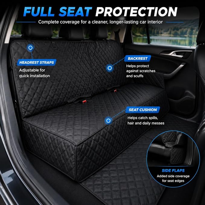 fidozen Waterproof Dog Car Seat Cover for Back Seat: Suitable for Small and Large Dogs, Hammock and Pet Protector, Backseat seat Cover (Full Bench, Extra Large(64" W))