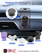 Car Phone Mount for Socket Grip, Strong Sticky Cell Phone Holder for Auto Dashboard, Adjustable Adhesive Car Mount Compatible with Thick Wallet Grip Card Holder for iPhone Samsung