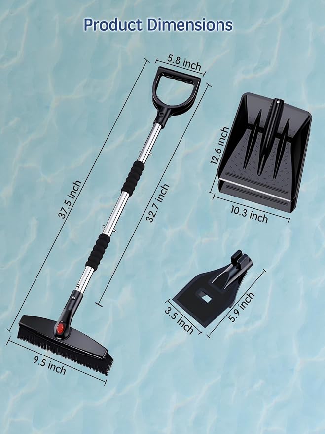 Snow Shovel,Detachable Snow Removal Kit+Snow Brush+Ice Scraper,42-inch,Lightweight and Adjustable,360°Degree Rotating Brush Head,for Car,Garden,Camping,and Snowman Building