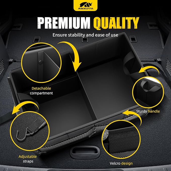 Car Trunk Organizer - 65L Collapsible Trunk Organizer with Lid, Sturdy Car Storage for SUV Auto Truck Van with Adjustable Straps and Non Slip Bottom (Black)