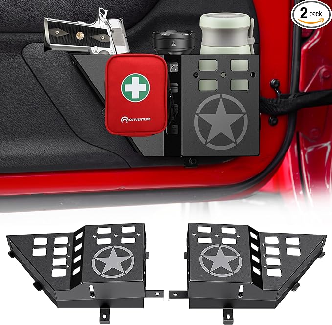 Updated Metal Front Door Storage Box Pockets Fit for JK JKU Wrangler, Adjustable Side Insert Organizer Box for Wrangler JK JKU 2007 2008 2009 2010 2011-2018 Interior Door Storage Accessories 2PCS