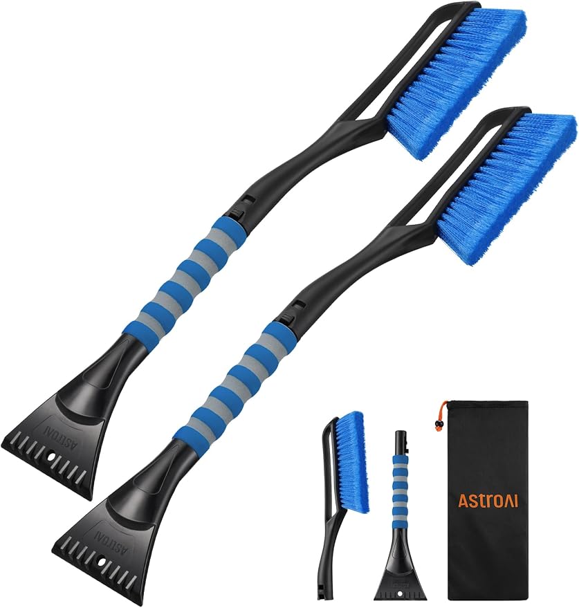 2 Pack 27" Snow Brush and Ice Scrapers for Car Windshield, Detachable Snow Scrapers with Ergonomic Foam Grip for Cars, Trucks, SUVs (Heavy Duty ABS, PVC Brush, Orange)