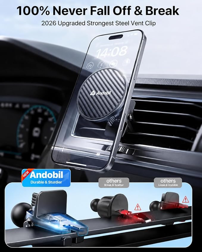 for MagSafe Car Mount [20xN55 Strongest Magnet] Magnetic Phone Holder for Car Vent Stable Metal Clip 360 Adjustable Magnetic Car Phone Holder Mount for iPhone 17 Pro Max 16 15 14 13 Plus Mini