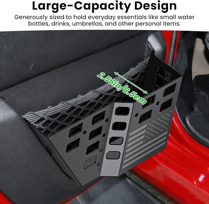 Metal Rear Door Pocket Storage Box for Jeep Wrangler JK JKU 2018 2017 2016 2015 2014 2013-2007 2/4 Door Accessories, Door Organizer Molle Panels, Flag, 2PCS