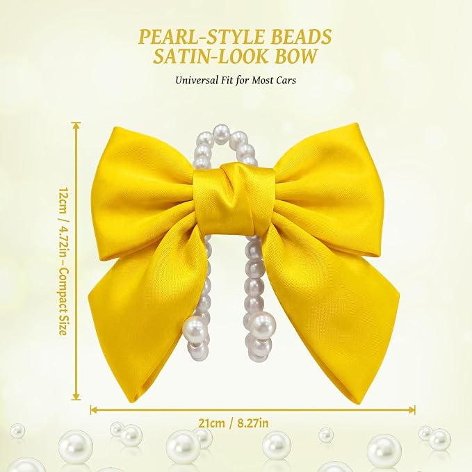 2 PCS Bow Pearl Car Seat Headrest Hook – Cute Purse Hook for Car, Girly Interior Decoration Accessories Hook Hanger, Seatback Holder for Purses & Bags, Elegant Car Organizer (Sunshine Yellow)