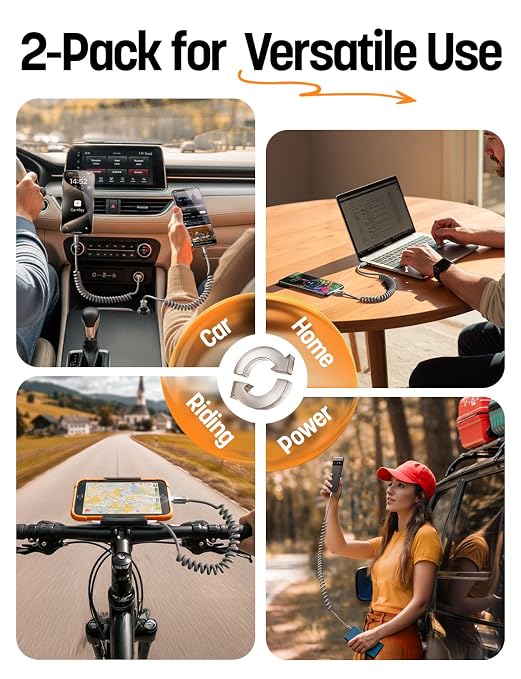 USB A to USB C Cable, Durable Short USB to C Cable 2 Pack for Android Auto & CarPlay, Coiled USB C Cable Type C Retractable Car Charger Cord for iPhone 17/16/15 Samsung Galaxy S25/S24, Gray 4FT