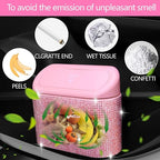 Bling Pink Car Trash Can with Lid - 2 Pack, Mini Auto Garbage Can with 60 Trash Bags, Automotive Garbage Container Bin, Bling Car Accessories Trash Can for Women (Pink Diamond)