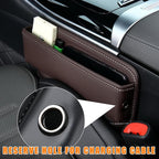 Car Seat Gap Organizer, Premium Leather Auto Seat Storage Box, Vehicle Adjustable Front Seat Gap Filler, Car Seat Side Pocket Organizer for Phones, Glasses, Keys, Money, Cards (Coffee)