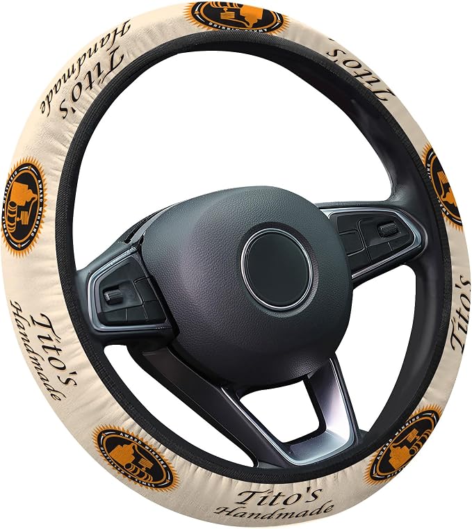 Cream Orange Western Steering Wheel Cover, Polyester Car Wheel Grip, Universal 15 Inch for Cars SUVs Trucks