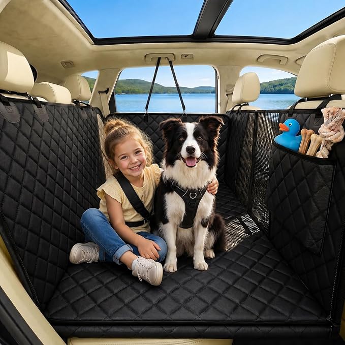 Back Seat Extender for Dogs, Dog Car Seat Cover with Detachable Hard Bottom Holds 440 LB, 600D Heavy Dog Seat Cover with Seatbelt, 100% Waterproof Backseat Extender for Sedan SUV Truck