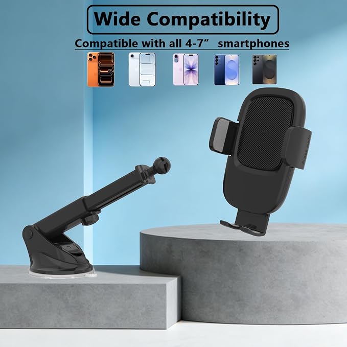 Car Phone Holder, [Ultra Strong Suction Cup] 360°Adjustable Phone Mount for Universal Car Windshield Compatible with iPhone 17 Pro Max and More Smartphones (24PCS)