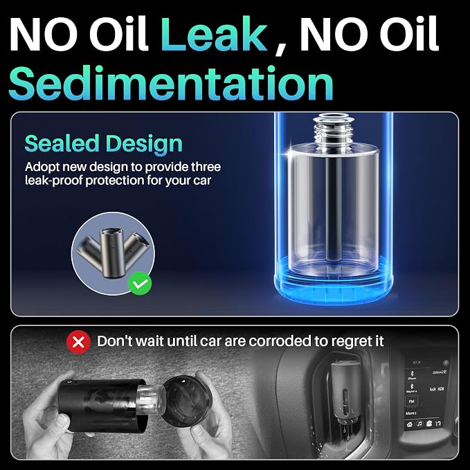 Smart Car Air Freshener, Car Diffuser Air Fresheners with 100ml Natural Fragrance for 6 Months, Auto On/Off, 5 Adjustable Car freshener, RGB Music Syncing Light for Bedroom and Office, Ocean Scent