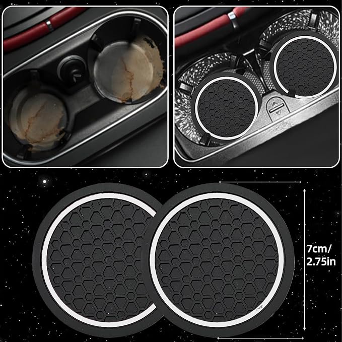 10 Pcs Car Floor Mats Full Set & Sport Leather Steering Wheel Cover 14.5-15 inch, Center Console Cover, Seat Belt Cushion, Cup Holder Coaster, Universal Automobile Interior Sets (White)