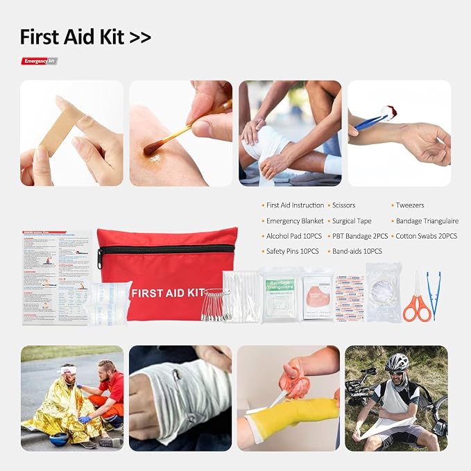 Car Roadside Emergency Kit with Jumper Cables, Auto Road Side Safety Kit for Vehicles - with Premium Carry Bag, Repair Tool Set, for Men, Women, Teenagers