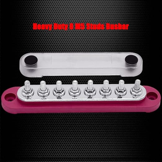 8 x M5 (#10) Studs Power Distribution Block Bus Bar 12V, 5.9" HD 120A Marine BusBar Battery Distribution Block W/Cover for Car Boat Solar (Red)