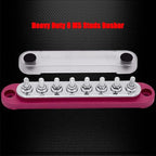 8 x M5 (#10) Studs Power Distribution Block Bus Bar 12V, 5.9" HD 120A Marine BusBar Battery Distribution Block W/Cover for Car Boat Solar (Red)