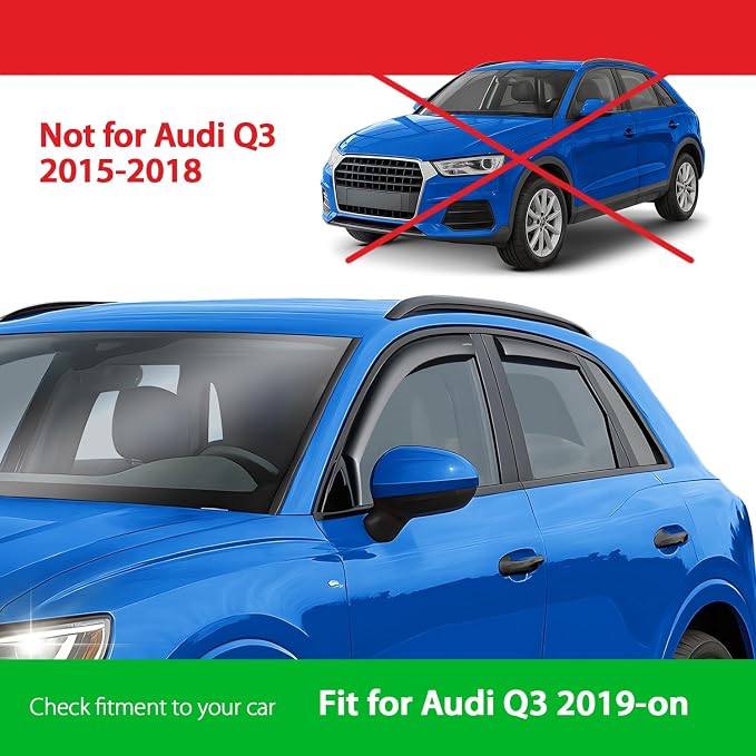 Goodyear Shatterproof in-Channel Window Deflectors for Audi Q3 2019-2026, Rain Guards, Window Visors for Cars, Vent Deflector, Car Accessories, 4 pcs - GY008158