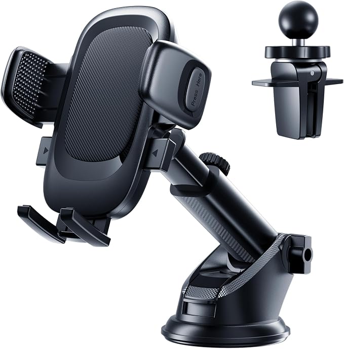 3-in-1 Car Phone Mount Strongest Suction & Clamp | 2026 Upgraded Design, 122lb Suction, 360° Adjustable Car Mount, Dashboard/Vent/Windshield Mount, iPhone & Samsung Compatible