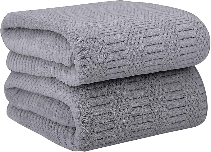 Bath Towels Set of 2, 30" x 60", Large Microfier Body Towel for Adult, Oversized, Soft, Super Absorbent, Fast Drying, Use for Sauna, Salon, Gym,Sport, Fitness, Yoga, Diamond Cross Grid Gray