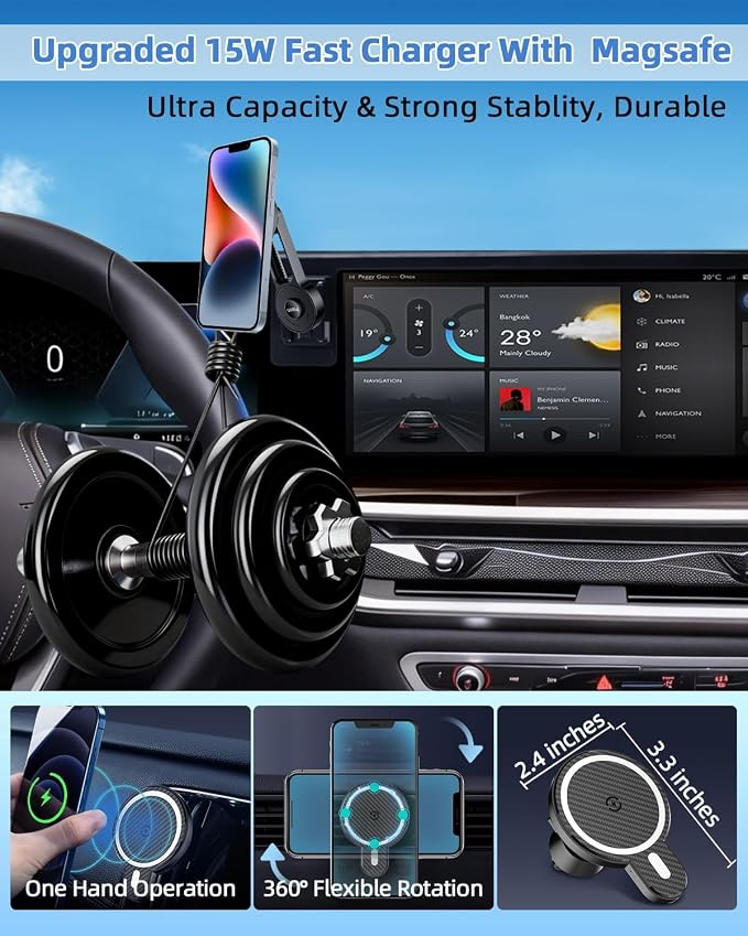 PZK Car Phone Mount for BMW X5 2024-2026 X6/ BMW X7 2023-2026 Accessories | Magnetic 15W Fast Wireless Charger Car Phone Holder Custom 14.9-inch Screen with 360° Rotating Extension Rod Hands-Free