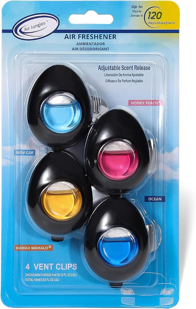 Car Air Freshener Vent Clip 4 Ct, Variety Scent for Men & Women | Long-Lasting Car Odor Eliminator, Easy Clip-On, Up to 120 Days Freshness for Cars, Trucks, and SUVs, 4 mL Each