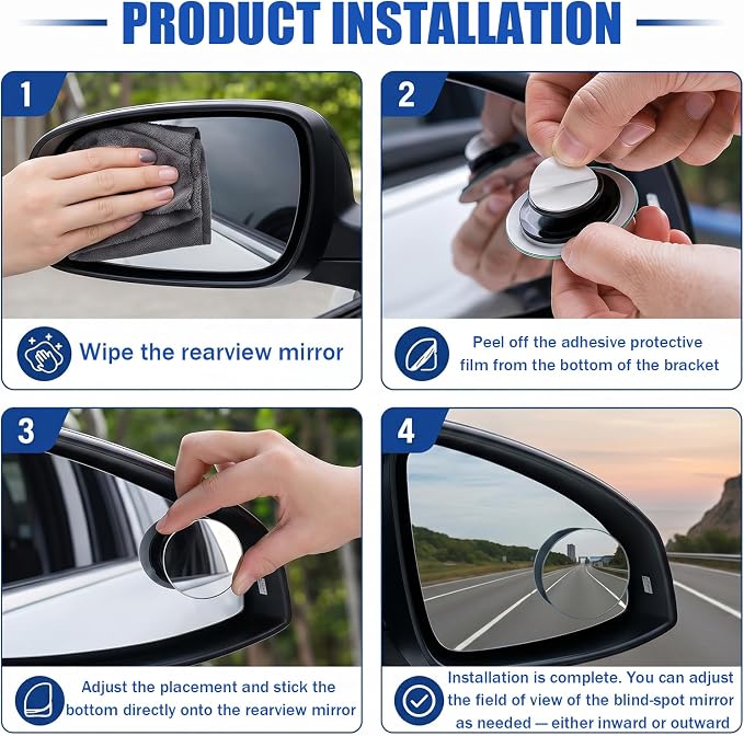 Blind Spot Mirrors 2 Pack, HD Glass Frameless Convex Side Mirror, Wide Angle Adjustable Stick On Blindspot Mirror for Car SUV Trucks, Universal Rear View Mirror Accessories, Sector