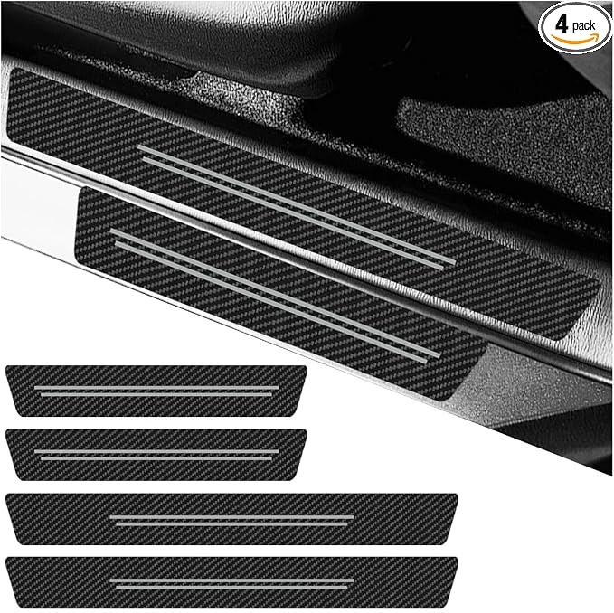 Car Door Sill Protector, Anti-Scratch Automotive Doors Threshold Strip Sticker, Waterproof Auto Door Entry Edge Guard, Carbon Fiber Decoration Trim Cover for Car, SUV, Truck (White-4PCS)