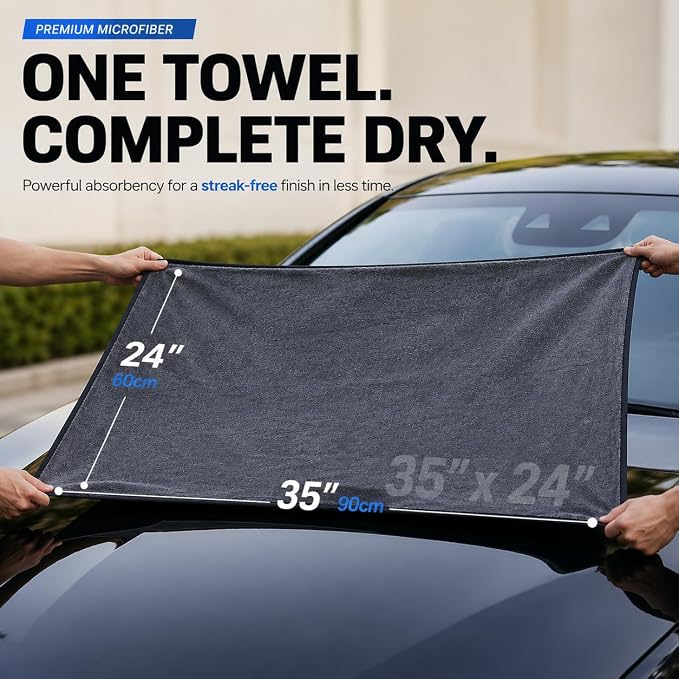 REDKISS 1P Large Microfiber Car Towels(35" × 24") for SUV Truck Detailing | 800 GSM Twist Loop Microfiber Drying Towel, Absorbent Streak-Free, Scratch-Free Car Wash Towel for Car Detailing