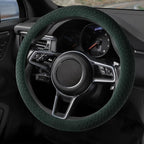 Suede Steering Wheel Cover with Upgraded Silicone Inner Ring, Breathable, Anti-Slip, Leather Universal 14.5 to 15 Inch Steering Wheel Cover (Green with Handwoven Craft)