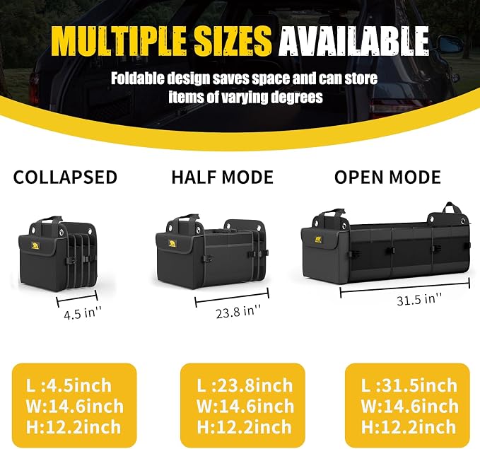 Car Trunk Organizer for SUV, 100L, Premium Material, Black | Collapsible Heavy Duty Large Car Organizer, Sturdy Trunk Storage for Car with Adjustable Straps and Non Slip Bottom