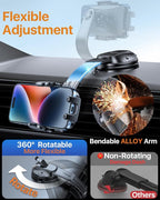 HTU Upgraded Strongest Suction Car Phone Holder Bendable Arm, Never Block View Rotatable Cellphone Mount for Dashboard Windshield Vent, Cradle Stand for iPhone 17 16 15 14 13 12 Pro Max (Light Blue)