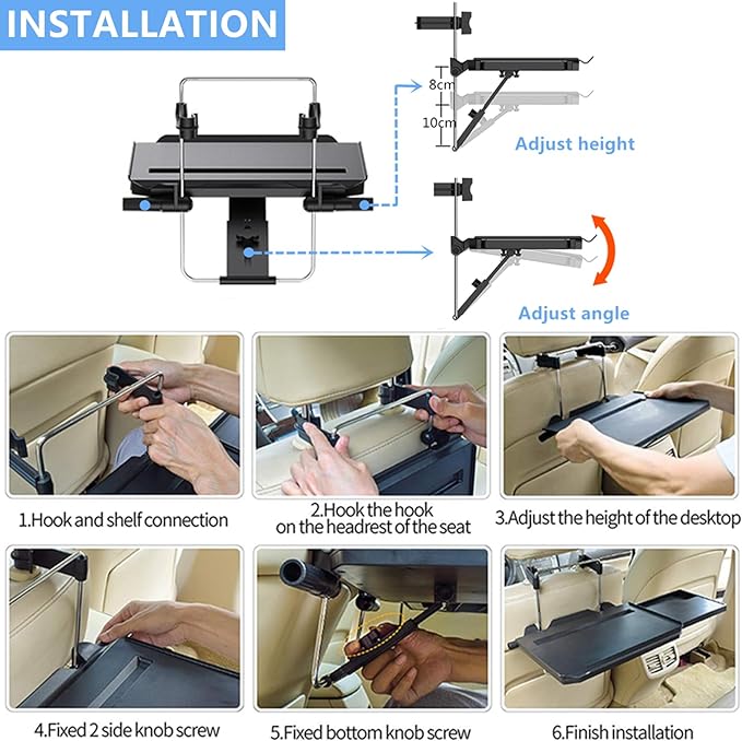 2 in 1 Car Steering Wheel Tray / Back Seat Headrest Tray for Eating Food Drink and Writing Laptop Work, Black Car Desk
