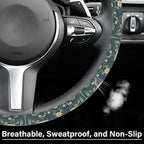 Green Flowers Plants Steering Wheel Cover, Cute Print Steering Wheel Cover Protector, Personalized Pattern Design, Car Accessories for Women, for Steering Wheel with a Diameter of 14.5"-15"