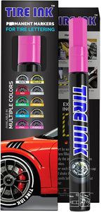 Color Tire Paint Pen - Waterproof Permanent Paint Pens for Car Wheels Lettering | Car Wash Safe and Durable | Made in Japan (Pink, 1 Pen)