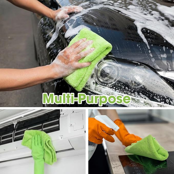 30 Pcs 16 x 16 Inch Edgeless Microfiber Plush Towels for Cars Detailing Drying Wash Polishing Absorbent Cleaning Cloths, 500 GSM(Green)
