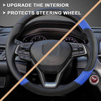 Microfiber Leather Steering Wheel Cover for Honda Accord,Civic,CR-V,HR-V,Pilot(Diamond-Pattern-Black+Blue-Standard Size)
