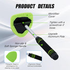 7 PCS Windshield Cleaning Tool, 19" Windshield Cleaner Kit with Extendable Handle, Microfiber Towel Pads, Brush, Empty Spray Bottle for Auto Glass Interior (Green)