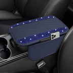 Bling Blue Car Center Console Cover, Leather Car Arm Rest Cover with 2 Storage Bags, Universal Auto Armrest Protector Storage Box, Bling Accessories Interior for Most Vehicles