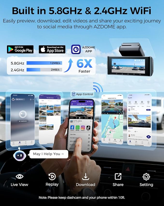 3 Channel Dash Cam Front and Rear Inside, 4K+1080P+2.5K ADAS Dash Cam, 3.19'' IPS Car Camera, 5.8G WiFi GPS Dash Cam for Cars, Voice Control, Night Vision, 24/7 Parking Mode, 64GB Card M550 Pro