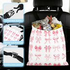 Cute Bow Car Trash Bag - Waterproof Car Trash Bag Hanging Leakproof Car Garbage Bag - Washable Reusable Trash Bag for Car Interior Hanging Organizer Storage Vehicle Travelling Camping