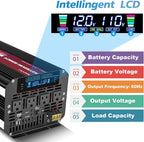5000 Watt Power Inverter 12V to 110V 120V with 4 AC Outlets, LCD Display, Wireless Remote Control for Vehicle, Solar System, Heavy Duty, RV, Truck, Off Grid, Camping