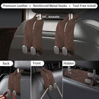 2Pcs Wide Car Headrest Hooks for Purses and Bags, 2026 Upgraded 0.98” Wide Opening for Thick Bag Handles, Premium Leather Car Seat Hanger with Dual Metal Hooks, WideFit Brown
