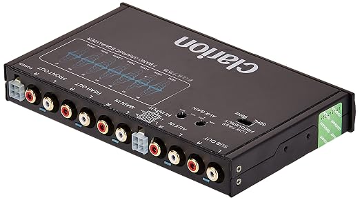 EQS755 7-Band Car Audio Graphic Equalizer with Front 3.5mm Auxiliary Input, Rear RCA Auxiliary Input and High Level Speaker Inputs, BLACK