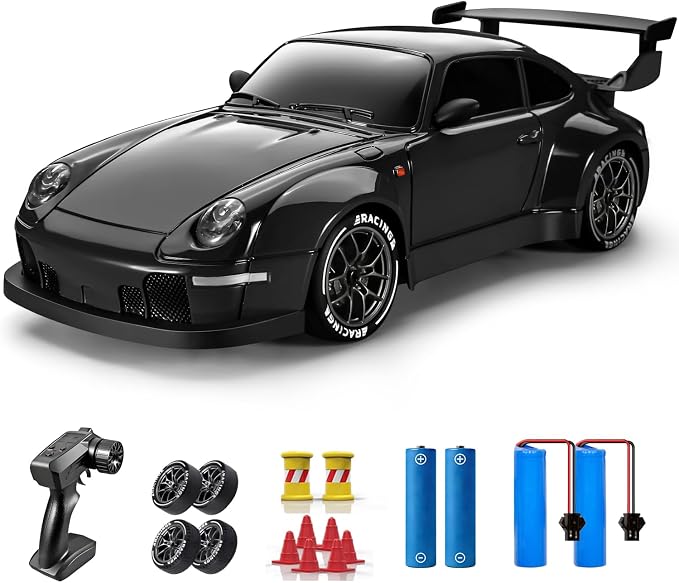 RC Drift Car, 1:24 Remote Control Car for Kids, 20KM/H 4WD High Speed RC Cars with Lights, Extra Racing Tires, Vehicle for Adults Boys Girls, Black