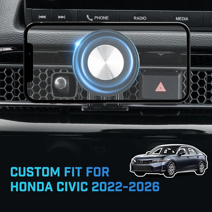 Magnetic Car Cell Phone Holder for Honda Civic 2022-2026 Accessories, Civic Phone Mount for 4-7 Inch Phones, Mobile Stand with 2 Options iPhone Mag Safe & Clip-in