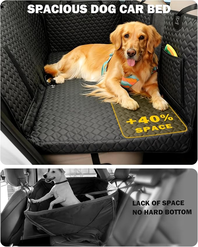 Dog Seat Cover for Back Seat, PU Dog Car Seat Cover Holds 420 lbs, Material Waterproof, Anti Scratch, Easy to Use and Clean, Hard Bottom Back Seat Extender for Dogs, Comfortable Car, SUV, Truck