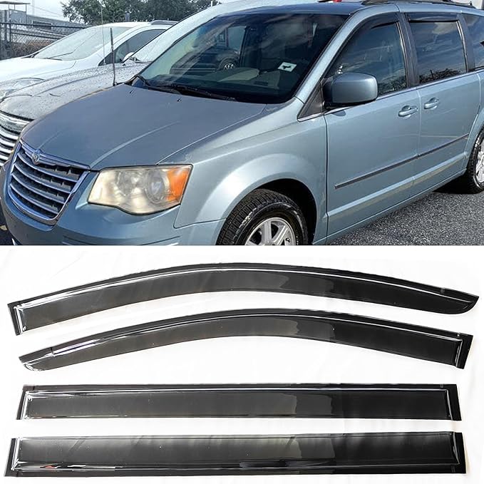 Window Visors Rain Guards Sun Shade Vent Deflectors for 2008-2016 Chrysler Town & Country, 2008-2020 Dodge Grand Caravan SUV Snow Wind Deflector Car Accessories 94251 4-Pieces Set