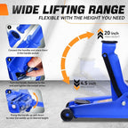4 Ton Low Profile Floor Jack, Heavy Duty Steel Hydraulic Car Jack with Dual Pistons Quick Lift Pump, Hydraulic Racing Floor Jack, Lifting Range 4.5" to 20", Blue